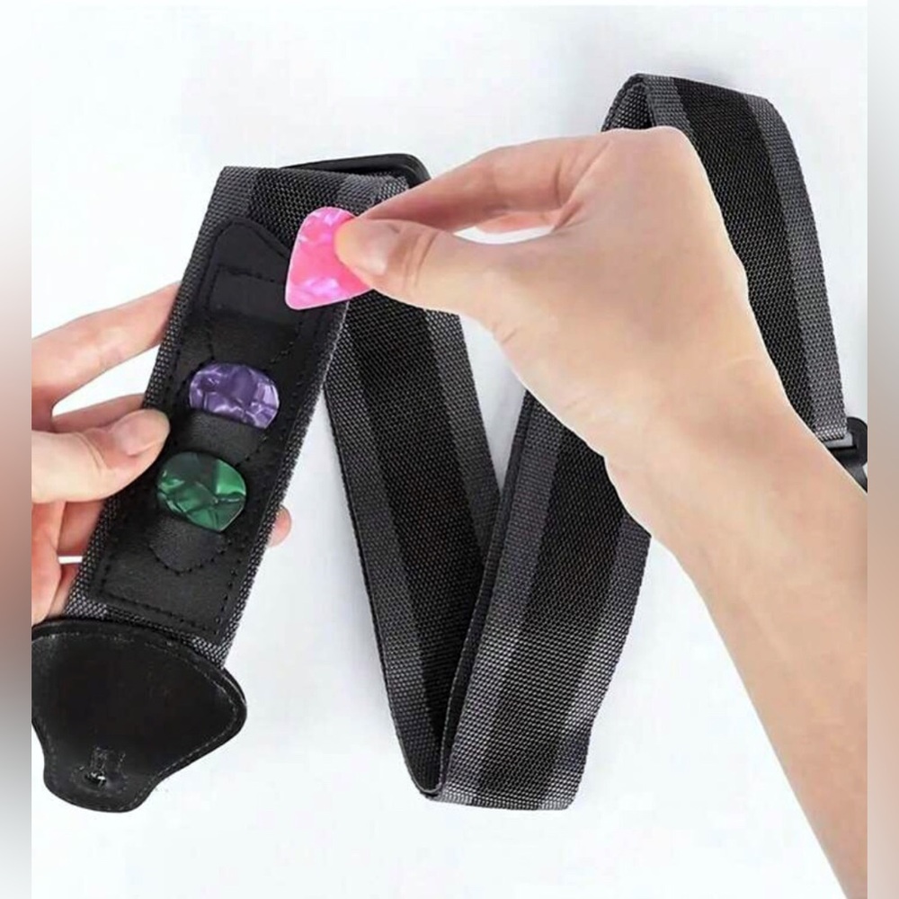 New Black Guitar Strap & Pick Holder ~ Adjustable Guitar Strap